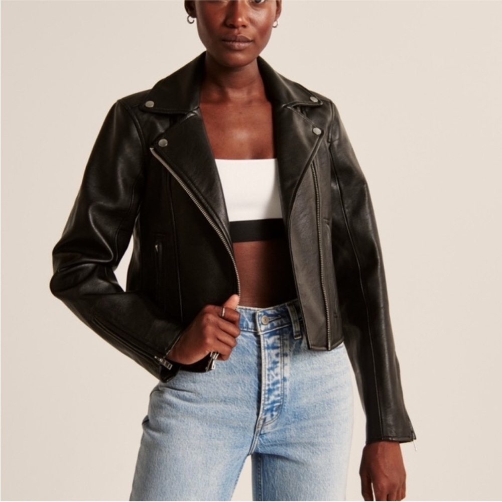 Abercrombie & Fitch Vegan Leather Moto Jacket - Black - Picture 7 of 7